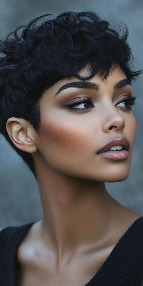 Discover elegant and timeless short haircuts for black women that exude sophistication. These classic cuts with modern twists enhance your features. From sleek bobs to structured pixies, find a look that keeps you looking polished and put-together for any occasion. Short Short Bob Black Women, Short Haircut Styles For Black Women, Short Pixie Hairstyle Women, Sassy Pixie Haircut, Short Pixie Cut Black Women, Pixie Cut For Black Women, Feminine Pixie Cut, African American Short Hairstyles, Black Short Hairstyles