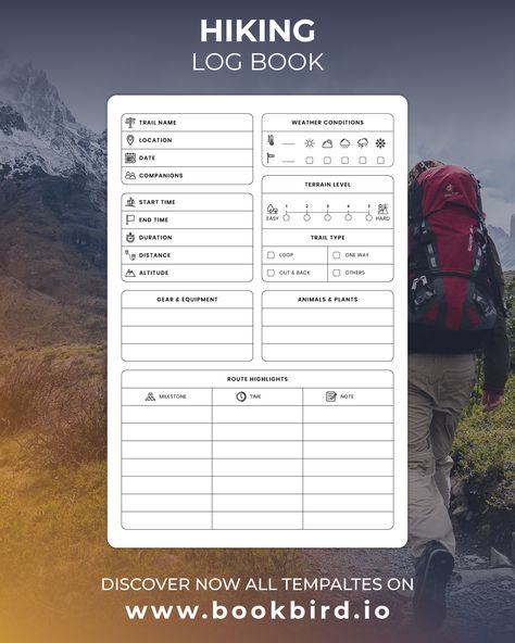 Hiking Log Book, Hiking Journal Ideas, Log Book Ideas, Kdp Low Content, Hiking Journal, Travel Binder, Low Content Books, Ultralight Hiking, Camping Journal