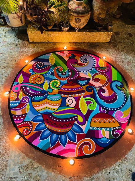 Rangoli Asethic, Mandala Rangoli Designs Latest, Rangoli Designs Competition, Rangoli Mandala Designs, Rangilo Design Easy, Colourful Rangoli Designs Diwali, Ganpati Rangoli Ideas, Rangoli Painting On Floor, Ragoli Color Design 2023