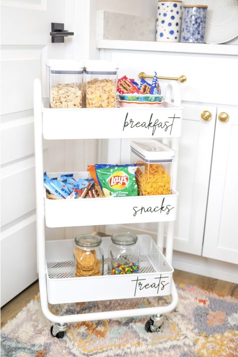 See how organization can save you money this year! See my blog for details! This project was made in partnership with JOANN #​handmadewithJOANN #JOANNpartner Snack Cart Organization, Work Snack Bar, Breakfast Cart Ideas, Snack Corner Ideas, Diy Snack Cart, Snack Cart Ideas For Work, Office Snack Bar, Snack Cart Ideas, Staff Lounge Ideas