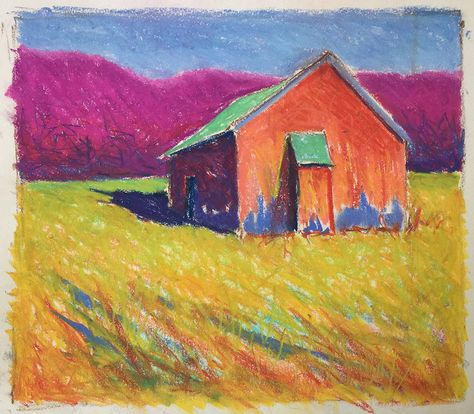 Peter Batchelder, Purple Paintings, Sketches Drawing, Farm Landscape, Color Pencil Illustration, Barn Art, Liminal Space, Pastel Landscape, Pastel Paintings