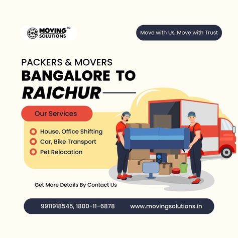 Get free quotes from top-rated packers and movers from Bangalore to Raichur. Compare rates and hire the best Bangalore to Raichur intercity services at a reasonable price. Get free cost estimates from the top 3 verified movers and packers from Bangalore to Raichur to compare the price and services to hire the best for you. It is always advisable that you must plan your relocation with the right and reliable moving company. Packers And Movers Creative Ads, Movers And Packers, Packers And Movers, Moving Company, Free Quotes, Relocation, Bangalore, Top Rated, You Must