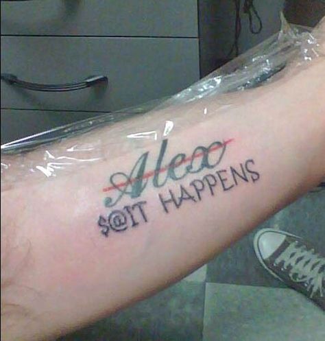 Whoops. #InkedMagazine #humor #FunnyTattoos #NameTattoos  #tattoos #CoverUpTattoos Name Cover Up Tattoos, Tattoos Gone Wrong, Tattoo Spots, Tattoo Name, Omerta Tattoo, Bad Tattoos, Inked Magazine, Boy Tattoos, Best Friend Tattoos