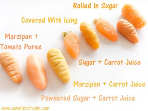 Homemade Naturally Colored Marzipan And Fondant Carrots Fondant Carrots, Carrot Decorations, Carrot Cake Decoration, Sugar Carrots, Colored Sugar, High Sugar, Carrot Juice, Marzipan, Granulated Sugar