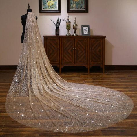 Gold Ivory Cathedral Wedding Veils Long Lace Edge Bridal Veil with Comb Wedding Accessories Bride Mantilla Wedding Veil | Wish Sparkling Wedding Veils, Long Bridal Veil, Champagne Gold Wedding, Gold Veil, Ivory Bridal Veil, Long Veil Wedding, Fingertip Veil, Cathedral Wedding Veils, Cathedral Length Veil