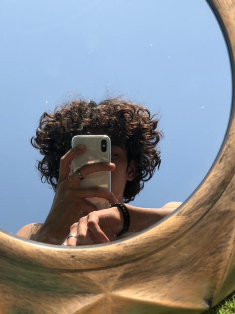 Curly Hair, A Man, Mirror, Hair