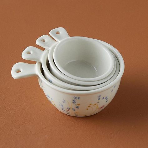 White Floral Ceramic Measuring Cups Measuring Cups Aesthetic, Cups Aesthetic, Ceramic Measuring Cups, Darkroom Photography, Bakers Kitchen, Cottage Aesthetic, Spring Meadow, Cooking Gadgets, Decor Buy