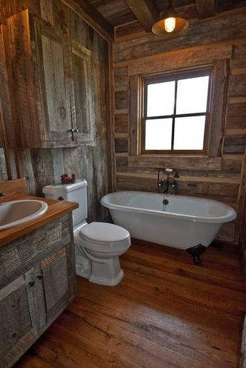 This could totally be the bathroom in my barn someday :-) barnwood cabinets | Photo #11638 - Hewn Skins, Gray Barnwood Cabinets Baie Vintage, Barn Bathroom, Cabin Bathrooms, Barn Interior, Rustic Bathroom Designs, Country Bathroom, Cabin Living, Rustic Bathrooms, Stylish Bathroom