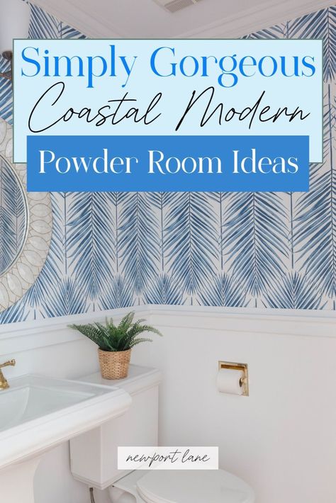 Discover Coastal Powder Room Ideas That Are Truly Stunning with our latest blog post. Explore innovative designs and inspirations for your Powder Room Remodel. Transform your space into a coastal oasis with refreshing decor ideas that evoke relaxation and charm. Small Coastal Powder Room Ideas, Blue And White Powder Room, Powder Room Ideas Small, Coastal Powder Room Ideas, Modern Powder Room Ideas, Coastal Powder Room, Coastal Bathroom Ideas, Modern Coastal Interior Design, Small Half Bathrooms