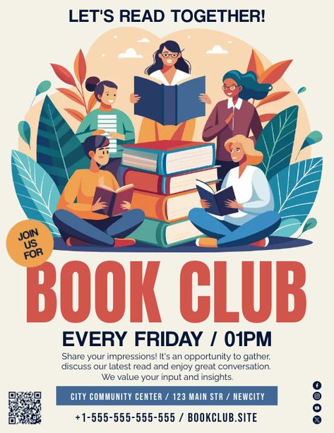 Book Club Flyer Book Club Flyer Ideas, Book Club Poster Design, Book Club Flyer, Book Club Poster, Linkedin Background Image, Kids Book Club, Linkedin Background, Kindle Book Cover, Recruitment Poster