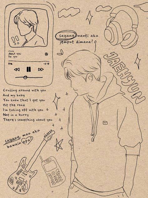 Music Drawings Spotify, Sketch Journal Aesthetic, Him Sketch, Digital Art Tutorial Beginner, Drawings For Boyfriend, Love Scrapbook, Easy Love Drawings, Hand Drawing Reference, Cartoon Sketches