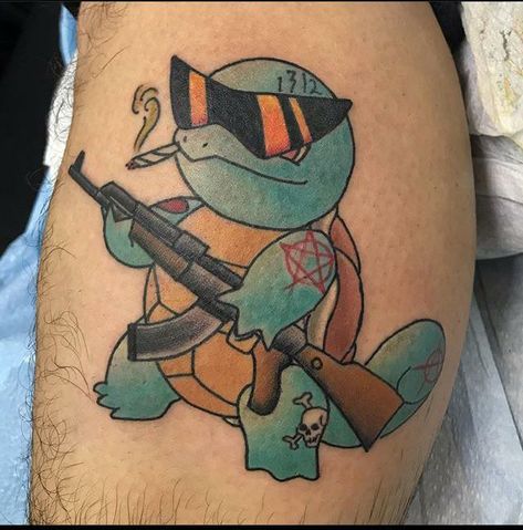 Squirtle Tattoo Design, Squirtle Tattoo, Savage Tattoo, Tank Tattoo, Pokemon Tattoos, Pokemon World, Pikachu Tattoo, Old Pokemon, Tattoo Mini