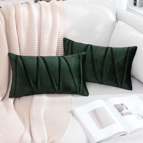 MIULEE Striped Velvet Cushion Cover Soft Solid Decorative Rectangle Pillow Case Throw for Sofa Couch Bedroom with Invisible Zipper 2 Pieces 12"x20" 30x50cm Dark Green Green Cushions Bedroom, Outdoor Cushion Covers, Rectangular Pillow Cover, Nordic Home, Sofa Living, Velvet Throw, Diagonal Stripes, Velvet Pillow Covers, Screen Design