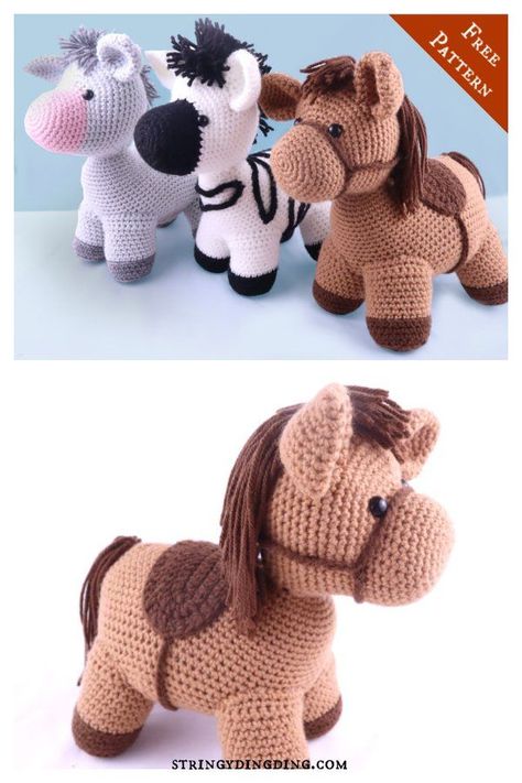 Crocheted Stuffed Animals, Crochet Pony, Crochet Horse, Crochet Toys Free, Crochet Mignon, Confection Au Crochet, Crochet Humor, Crochet Baby Toys, Crochet Animals Free Patterns