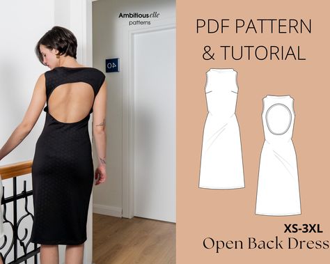 "BACKLESS MIDI DRESS PDF Sewing Pattern INSTANT DOWNLOAD | Ready to cut and sew. 📏SIZES XS - 3XL (Check sizechart in photos for details). PLEASE NOTE: To access your pattern files, you will need a reader program. We recommend using Adobe Reader, which you can download for free here: https://get.adobe.com/reader/ You are advised to open your files on a PC/laptop instead of a mobile. This way you can use all features of Adobe Reader.  🧵SKILL LEVEL Intermediate 📥FORMAT Digital files. No physical Open Back Dress Pattern, Backless Dress Pattern, Pattern Summer Dress, Summer Dress Pattern, Midi Dress Pattern, Summer Dress Sewing Patterns, Sewing Designs, Sewing Measurements, Dress Sewing Tutorials