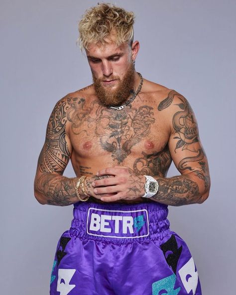 Jake Paul Hair, Boxing Tattoos, Deep Tattoo, Richest Actors, Nate Diaz, Body Suit Tattoo, Baseball Print, Men Hair Color, Mma Training