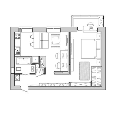 Small Apartment in Dnipropetrovsk on Behance Small Apartment Floor Plans, Residential Plan, Casa Open Space, Small Apartment Plans, Garage Apartment Floor Plans, Apartment Designs, Apartment Floor, Trendy Apartment, Apartment Floor Plan