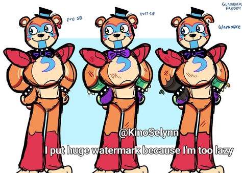 Art By @/KinoSelynn on Twitter Fnaf Redesigns, Fnaf Meme, Random Fanart, Freddy 3, Glamrock Freddy, Fnaf Sb, Brand Character, Character Board, Fnaf Comics