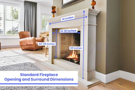 Fireplace Surround Dimensions, Standard Fireplace Dimensions, Fireplace Size Guide, Fireplace Height From Floor, Mantel Height, Fireplace Size, Retro Fireplace, English Fireplace, Wooden Fireplace Surround