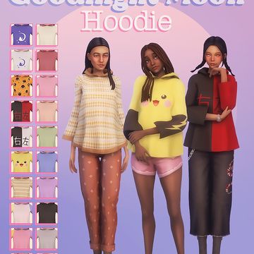 Sims 4 Hoodie Cc, Sims Tops, Oversized Hoodie Dress, Moon Hoodie, Feminine Clothes, Clothes Cc, Cc Folder, Cc Hair, Sims Clothes