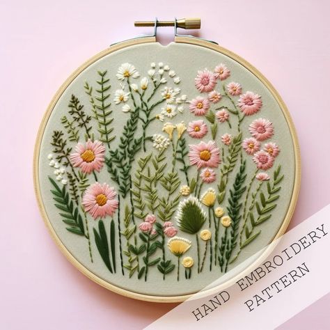 Simple Wildflowers Embroidery Pattern, Instant Download, Beginner Friendly, Embroidery Download, Easy Wild Flowers Embroidery, Nature Design - Etsy Wild Flower Embroidery Pattern, Flower Garden Embroidery, Embroidery Patterns Easy, Wild Flower Embroidery, Embroidery Hacks, Embroidery Nature, Wildflower Embroidery, Water Soluble Paper, Point Art