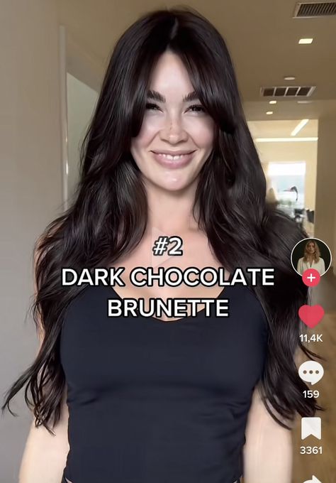 Espresso Dark Brown Hair, Black Espresso Hair, Dark Chocolate Black Hair, Dark Brown Hair Gloss, Dark Brown Vs Black Hair, Dark Bitter Chocolate Hair, Deep Chocolate Brown Hair With Lowlights, Dark Chocolate Brown Hair Espresso, Really Dark Brown Hair