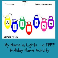 My Name in Lights Activity for Preschool and Kindergarten Kinder Name Activities, Preschool Christmas Gifts, Name Activities Preschool, Name Activity, Name In Lights, Preschool Names, Preschool Christmas Activities, Reindeer Noses, Activity For Preschool