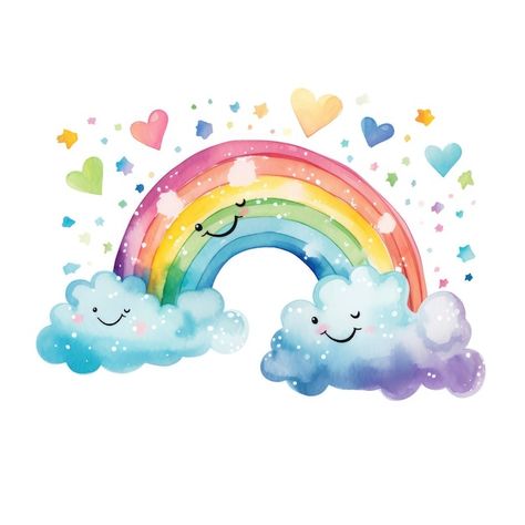 Foto arcobaleno allegro con nuvole color... | Premium Photo #Freepik #photo #arcobaleni #sfondo-arcobaleno #sogni-d-oro #illustrazione-arcobaleno Rainbow Illustration, Rainbow Images, Cover Picture, Cloud Drawing, Baby Clip Art, Tatty Teddy, Rainbow Cloud, Cute Love Images, Happy Paintings