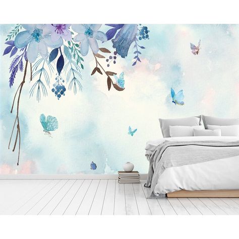 4 Sustainable Living Room, Textile Wallpaper, Living Room Themes, Daisy Wallpaper, Little Butterfly, Mural Floral, Purple Sky, Accent Wallpaper, Room Ideas Bedroom