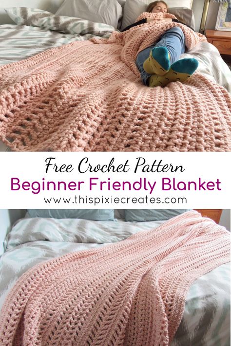 Pink textured crochet blanket with holes. Crochet Stitches For Chunky Yarn Afghan Patterns, Fast And Easy Crochet Blanket Free Pattern, Loose Crochet Blanket Patterns Free, Crochet Blanket Pattern Chunky Yarn, Crochet Basic Pattern Free, Mountain Mama Crochet Blanket, Throw Blanket Free Crochet Pattern, First Time Crochet Blanket, Fun And Easy Crochet Stitches Tutorial