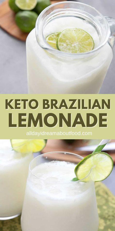 This Brazilian Lemonade Recipe is a delightfully refreshing sugar-free beverage. Only 4 simple ingredients required to make this easy keto friendly drink! It will be the hit of your summer. Brazilian Lemonade Recipe, Brazilian Lemonade, Sugar Free Drinks, Keto Cocktails, Keto Diet List, Desserts Keto, Low Carb Drinks, Lemonade Recipe, Diet Breakfast Recipes