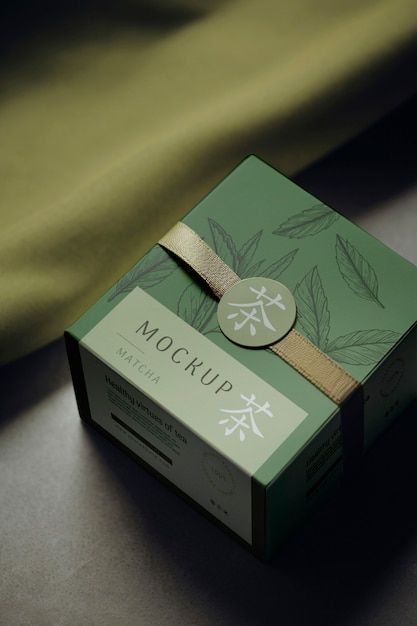 Matcha tea packaging mockup design | Premium Psd #Freepik #psd Mandala Packaging Design, Tea Packaging Mockup, Tee Packaging Design, Tea Sachet Packaging Design, Tea Brand Logo Design, Tea Packaging Design Boxes, Matcha Packaging Design, Herbal Tea Packaging Design, Luxury Tea Packaging