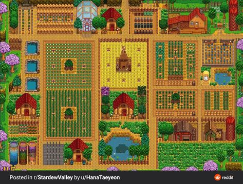 Stardew Valley Farm Design, Stardew Valley Cute, Stardew Valley Farm Layout Standard, Cosy Gaming, Stardew Valley Farm Layout, Stardew Valley Farm, Stardew Farms, Stardew Valley Layout, Stardew Valley Tips