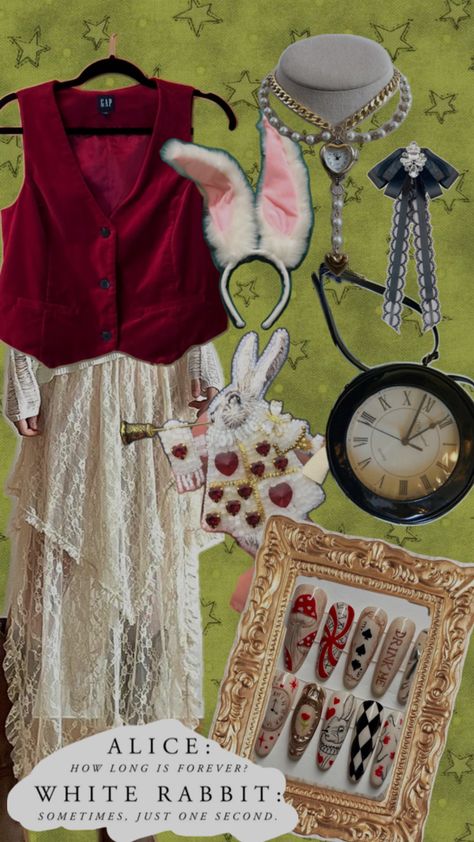 Costume Inspo Board White Rabbit Costume, White Rabbit Costumes, Alice Costume, Alice In Wonderland Tea Party Birthday, Trio Halloween Costumes, Rabbit Costume, Mad Hatter Party, Alice In Wonderland Costume, Wonderland Costumes