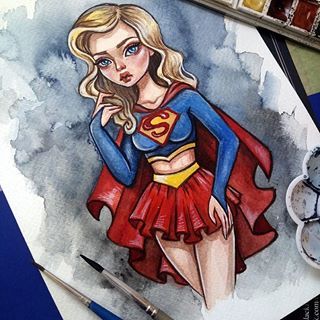 Supergirl💪 This art is already available in my Etsy Link in profile👉 #supergirl #art #illustration #comics #watercolorart #pinup #etsy #beautifulbizarre Mira Drawing, Supergirl Art, Tumblr Drawings, Art Sketches Doodles, Disney Art Drawings, Art Tumblr, Original Watercolor Art, Pinturas Disney, Watercolor Artists