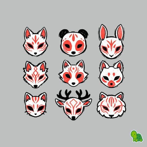 Kitsune Mask, Mask Drawing, Kartu Valentine, Animale Rare, Animal Masks, Masks Art, Drawing Base, Drawing Reference Poses, Graphic Designs