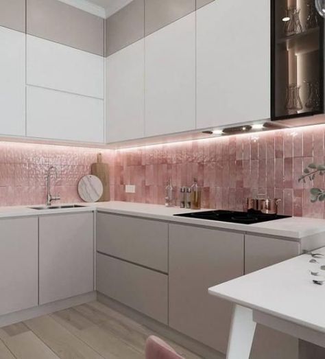 kitchen wall decor Pink Accent Kitchen, Grey And Pink Kitchen Ideas, Kitchen Colors Paint, White And Gray Kitchen Ideas, Grey And Pink Kitchen, Grey Kitchen Ideas Modern Gray, Grey Kitchen Ideas Modern, Pink And Grey Kitchen, Kitchen White Modern