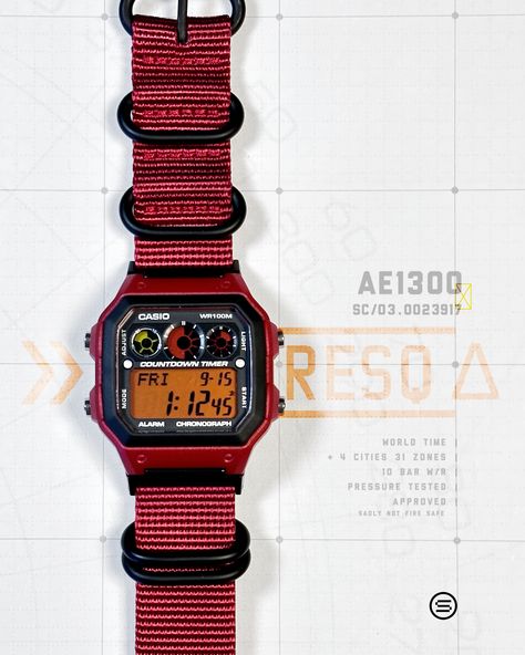 Casio AE1300 Mod RESQ DELTA Casio Royale, Casio Ae1200, Custom Watches, Fancy Watches, Retro Watches, Street Style Outfits Men, G Shock Watches, Wrist Wear, Mens Fashion Casual Outfits