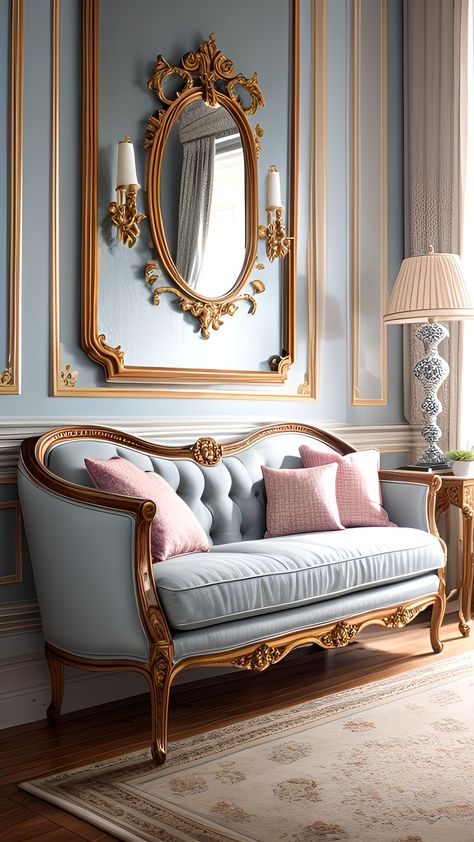 Rococo Living Room, Paris Room Decor, Carved Sofa, Baroque Decor, Dream Sofas, Hall Interior Design, Warm Decor, Hall Interior, French Home Decor