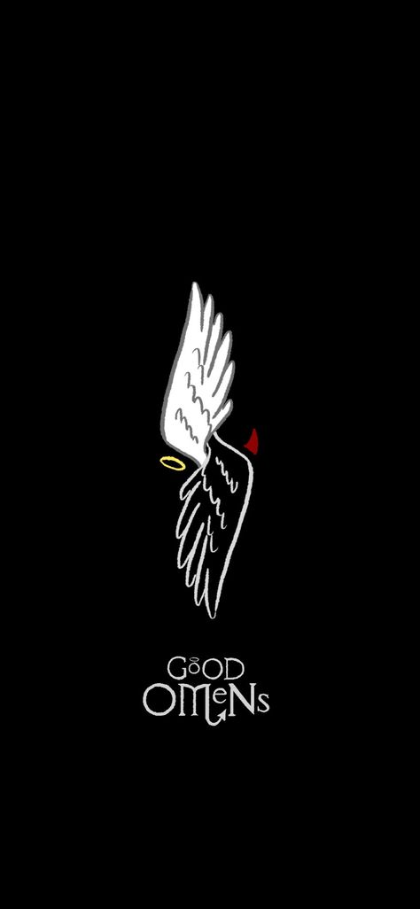 Good Omens Book Cover Art, Good Omen Tattoo, Good Omens Cake Ideas, Good Omens Wallpaper Fanart, Good Omens Logo, Ineffable Husbands Aesthetic, Good Omens Wings, Good Omens Wallpaper Iphone, Good Omens Tattoo