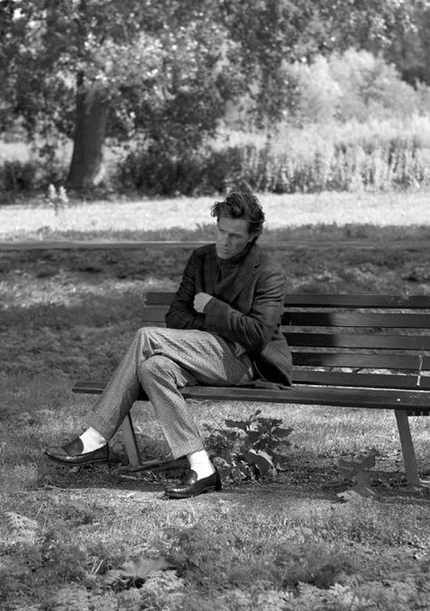 nautical lines, wooden bench, featured in stereotypical park environment. Park Photoshoot Men, Bench Portrait, Bored Women, Ian Harding, Male Reference, Narrative Photography, Architectural Photography, Wooden Bench, Dark Room