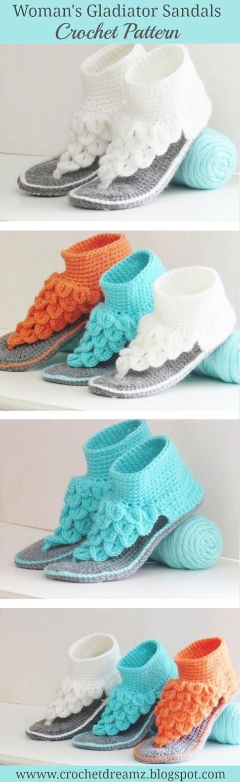 Sandal Rajut, Crochet Flip Flops, Crocheted Slippers, Crochet Slipper Pattern, Confection Au Crochet, Crocodile Stitch, Womens Crochet Patterns, Pull Crochet, Crochet Boots