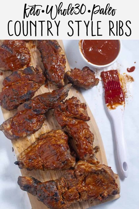 These Country Style Keto Ribs are not only flavorful, super tender, and delicious, but they are easy and can be made in the oven or on the grill! #ketoribs #ketobbq #countrystyleribs #paleoribs #paleobbq #whole30ribs #whole30bbq #lowcarbribs #lowcarbBBQ Keto Ribs, Country Ribs Recipe, Boneless Country Style Pork Ribs, Oven Pork Ribs, Country Pork Ribs, Boneless Pork Ribs, Salad Recipes Low Carb, Beef Ribs Recipe, Boneless Ribs