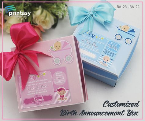 Birth Announcement Boxes, Baby Announcement Box Ideas, Baby Favors, Baby Announcements, Baby Arrival, Sweet Box, Colour Design, Wrapping Ideas, Big News