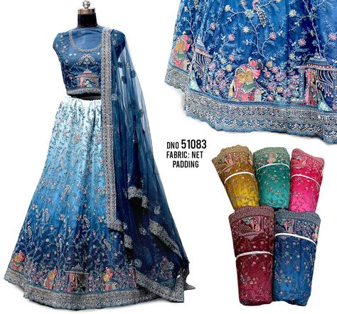 Blue ombre lehenga Lehenga With Hijab, Ombre Lehenga, Silver Ombre, Latest Bridal Dresses, Blue Lehenga, Ghagra Choli, Blue Ombre, Ball Dresses, Blue And Silver