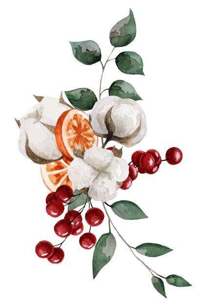 Vettore composizione ad acquerello di ba... | Premium Vector #Freepik #vector #erbario #bacche-rosse #fiori-autunno #boho-watercolor Watercolor Cranberries, Christmas Flowers Drawing, Witchy Sleeve, Diy Mod Podge, Fireplace Pictures, Boho Watercolor, Christmas Card Art, Christmas Flowers, Watercolor Leaves