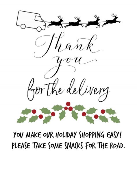 THANK YOU DELIVERY DRIVERS Sign - Free Printable! ❤️ Treats For Delivery Drivers, World Map Printable, Amazon Delivery, Delivery Driver, Holiday Printables, Printable Signs, Deck The Halls, Thank You Notes, Money Saving Tips