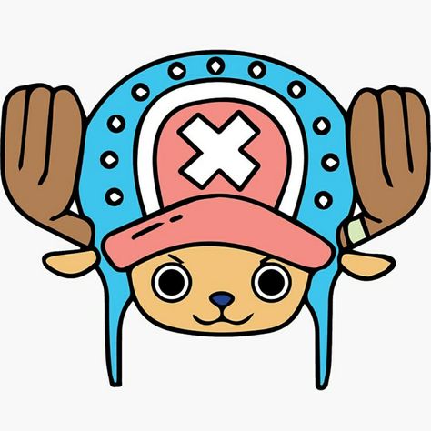 Cute sticker of tony tony chopper from one piece anime , cute reindeer with pink and blue hat Chopper Cake One Piece, Chopper One Piece Painting, One Piece Anime Chopper, Chopper Drawing Easy, One Piece Simple Drawing, One Piece Easy Drawing, One Piece Chopper Icon, Chopper Painting, Tony Tony Chopper Cute