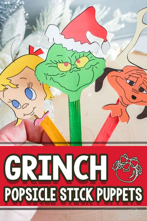 Grinch Day Preschool Activities, Popsicle Puppets, Grinch Craft, Older Kids Crafts, Grinch Night, Grinch Mask, The Grinch Who Stole Christmas, Grinch Crafts, The Grinch Movie