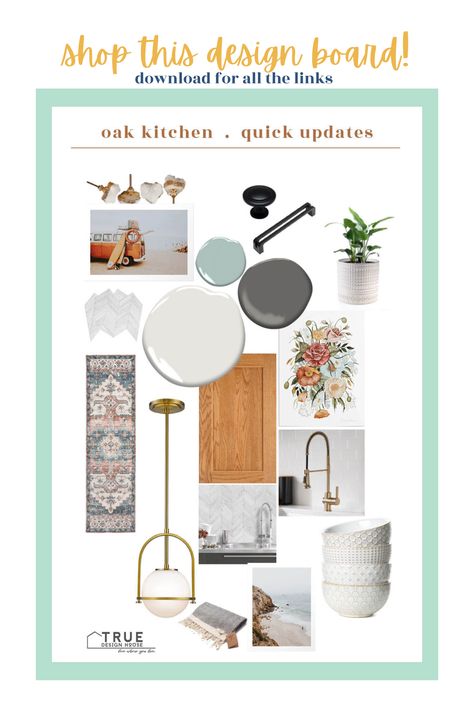 living with oak — Blog — True Design House Oak Kitchen Cabinets Wall Color, Honey Oak Kitchen, Bathroom Favorites, Comfy Kitchen, Manhattan House, Airbnb Cabin, Money Energy, Honey Oak Cabinets, Kitchen Simple